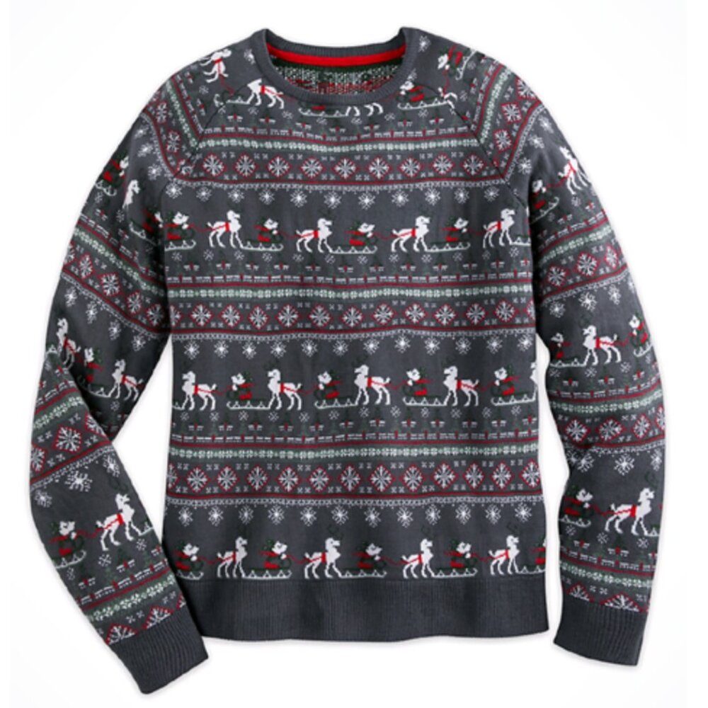 Disney Mickey Mouse, Gray Snowflake, Sleigh Christmas Holiday Sweater - Size M